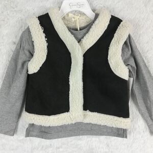 Jessica Simpson Girls Vest Sherpa Lined Black Long Sleeve Tee‎ Gray 4T New